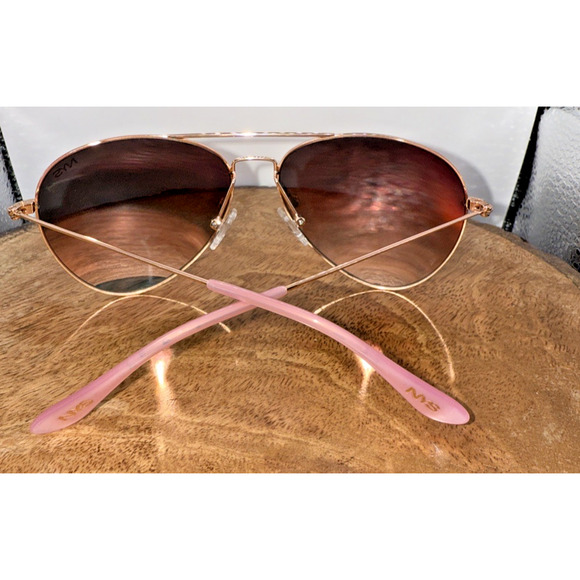 NYS Elite Aviator Sunglasses Gold Frame Pink Mirrored Lens Pink Temple‎ Tips - Picture 1 of 8